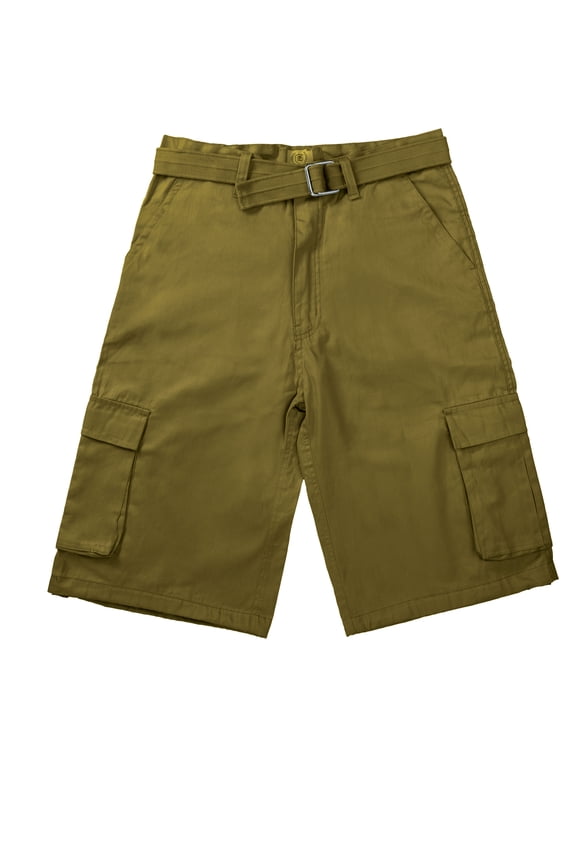 Men's Belted Clasic Cargo Pockets Twill Shorts-4550-Olv-38