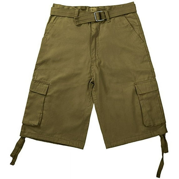 North 15 Men's Belted Clasic Cargo Pockets Twill Shorts-4550-Olv-50