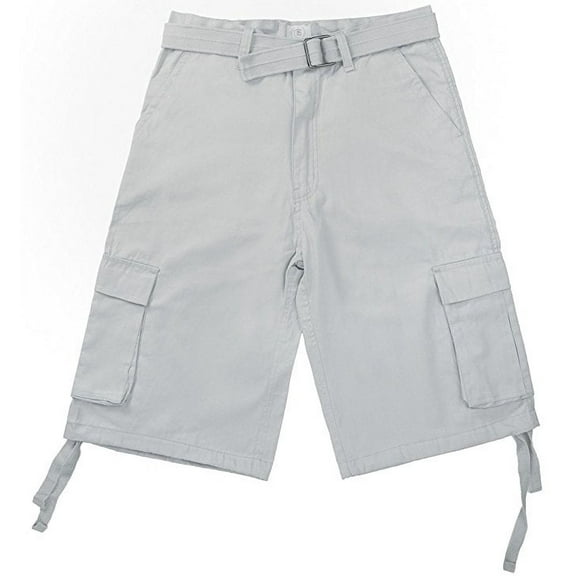 North 15 Men's Belted Clasic Cargo Pockets Twill Shorts-4550-Wht-34
