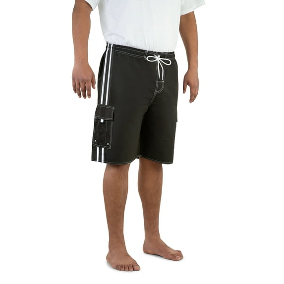 North 15 Men's Board Beach Swim Trunks Shorts with Cargo Pockets-5104-Blk-Wht-5XL