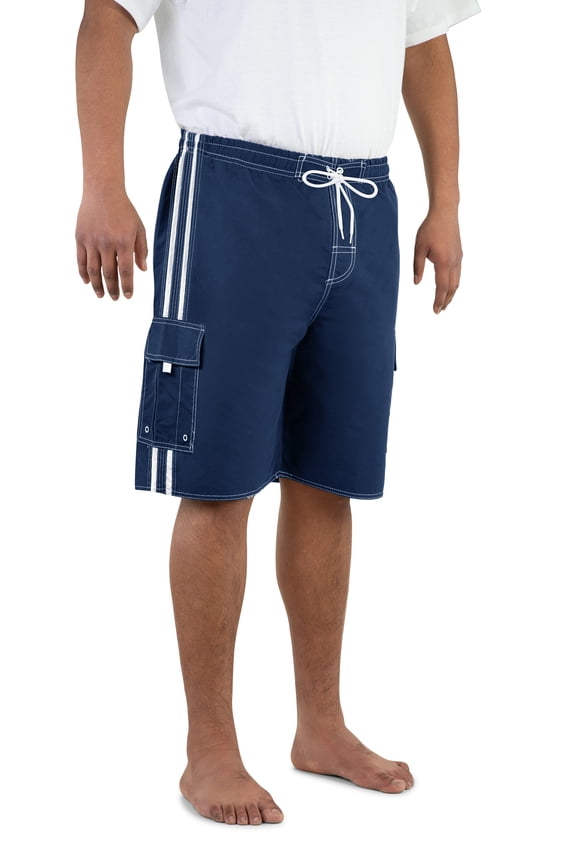 Men's Board Beach Swim Trunks Shorts with Cargo Pockets-5104-Nv-5XL