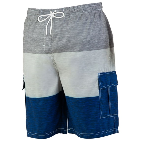 North 15 Men's Board Beach Swim Trunks Shorts with Cargo Pokcet-5111-Gry/Nvy-5XL