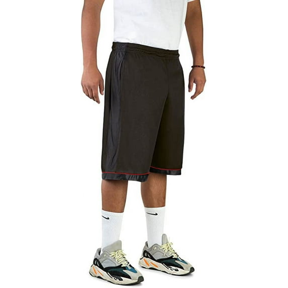 North 15 Men's Closed Mesh Athletic Basketball Shorts With Side Pockets-3027-Blk/Rd-L