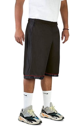 Men's Closed Mesh Athletic Basketball Shorts With Side Pockets-3027-Blk/Rd-L
