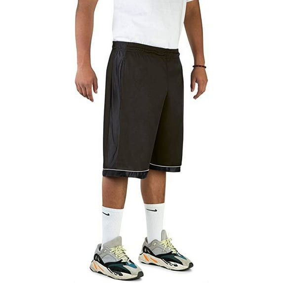 North 15 Men's Closed Mesh Athletic Basketball Shorts With Side Pockets-3027-Blk/Wht-M