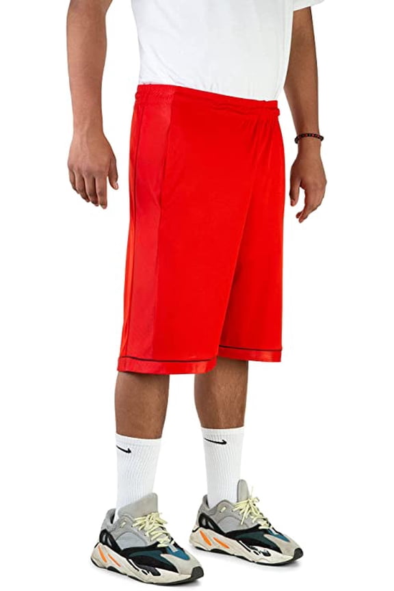 Men's Closed Mesh Athletic Basketball Shorts With Side Pockets-3027-Rd/Blk-XL