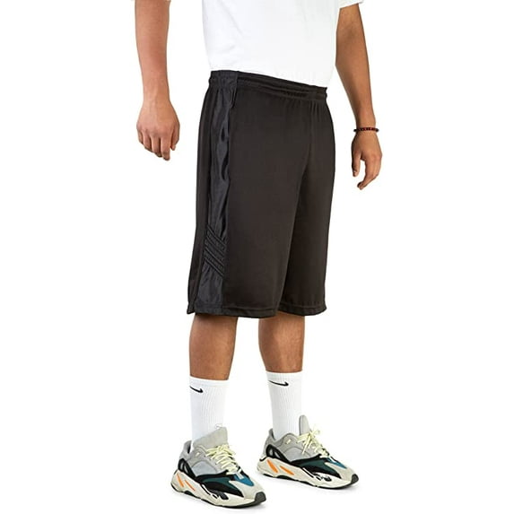 North 15 Men's Dazzle Athletic Basketball Shorts with Side Pockets-3033T-Blk/Blk-4XL