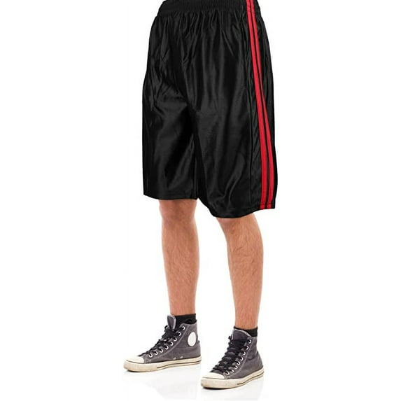 North 15 Men's Dazzle Athletic Basketball Shorts with Side Pockets-3162-Blk/Rd-4XL