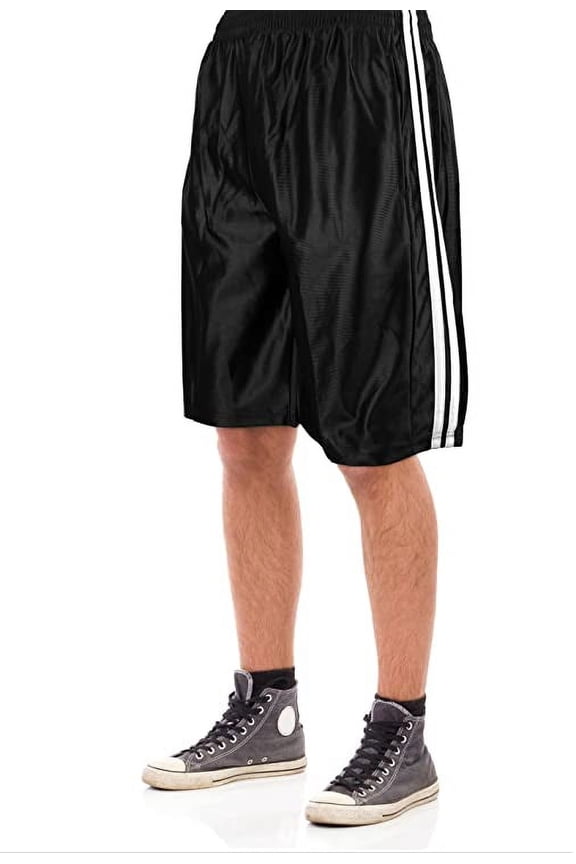 Men's Dazzle Athletic Basketball Shorts with Side Pockets-3162-Blk/wht-4XL