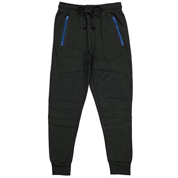 North 15 Men's Fleece Cotton Jogger Pants with Zippered Pockets-1135-Blk-Ryl-XL