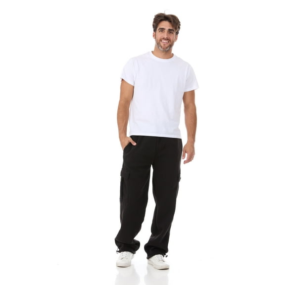 North 15 Men's Heavy Fleece Sweat Pants with Cargo Pockets-1121-Blk-Lg