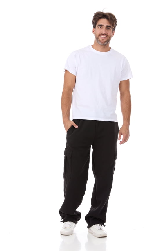 Men's Heavy Fleece Sweat Pants with Cargo Pockets-1121-Blk-XXL
