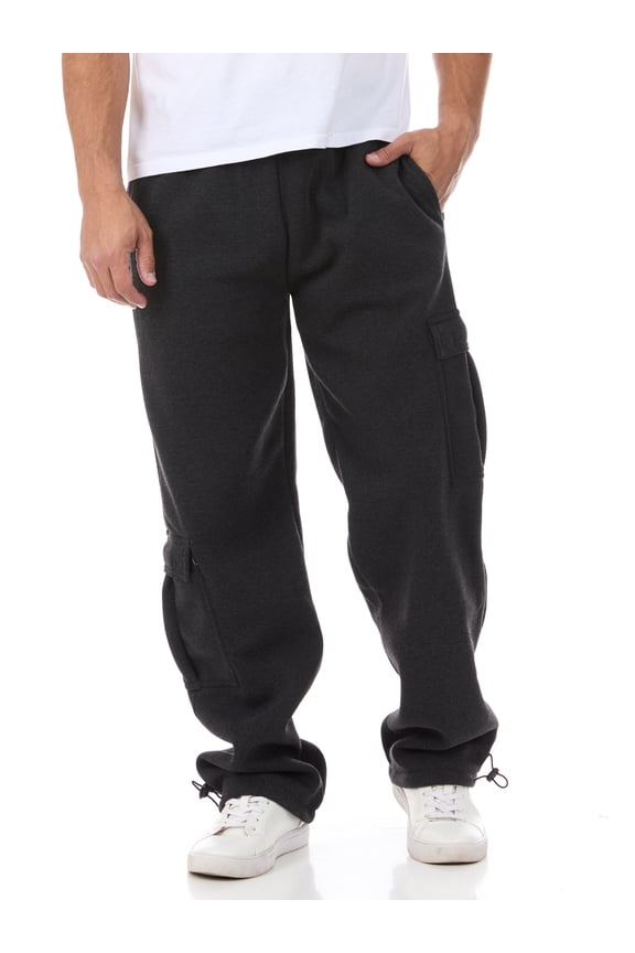 Men's Heavy Fleece Sweat Pants with Cargo Pockets-1121-Char-Lg