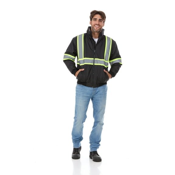 North 15 Men's High Visibility 3M Safety Bomber Jacket, Fleece Lined-2006-3XL