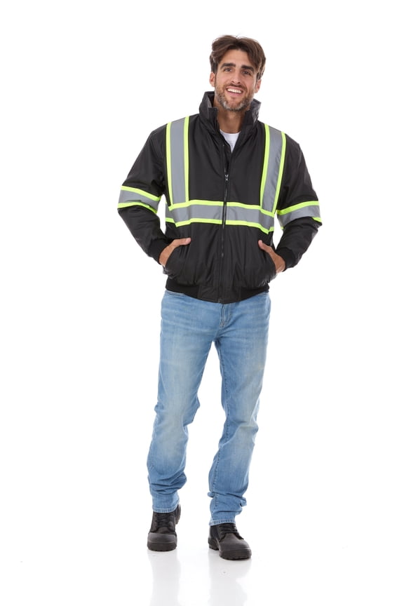 Men's High Visibility 3M Safety Bomber Jacket, Fleece Lined-2006-3XL
