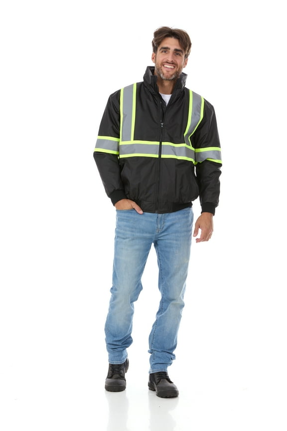 Men's High Visibility 3M Safety Bomber Jacket, Fleece Lined-2006-Lg