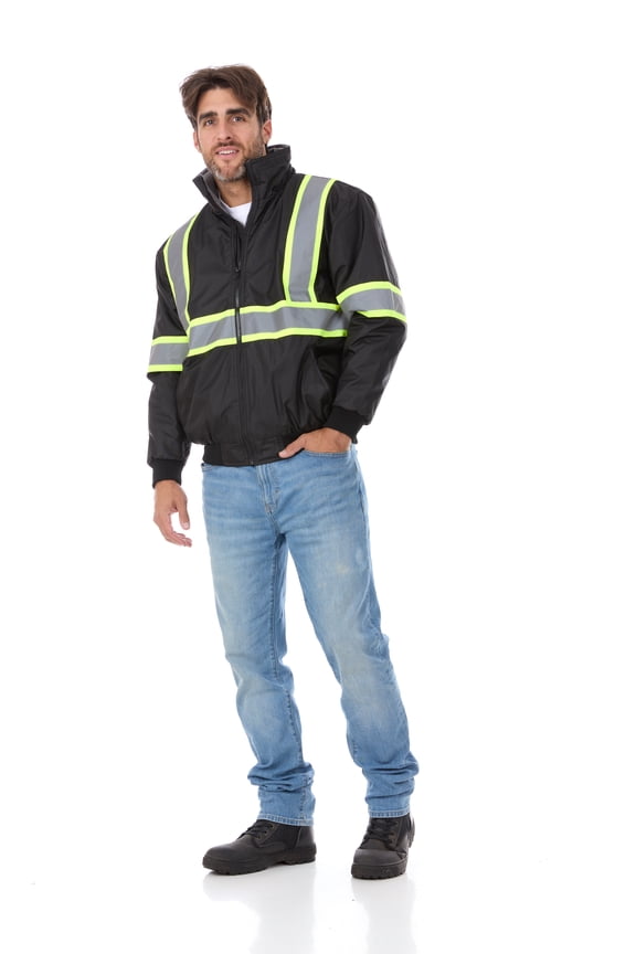 Men's High Visibility 3M Safety Bomber Jacket, Fleece Lined-2006-XL