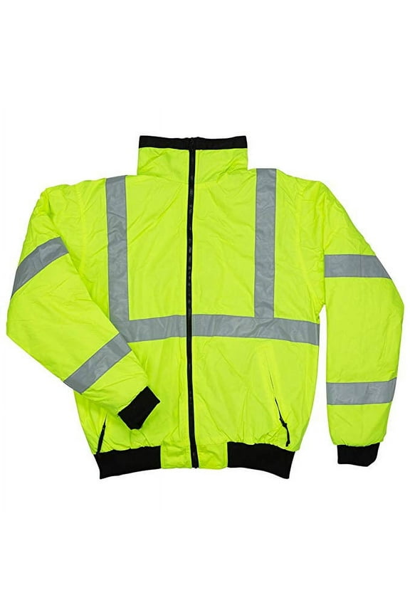 Men's High Visibility Safety Bomber Jacket, Fleece Lined-2003R-3XL
