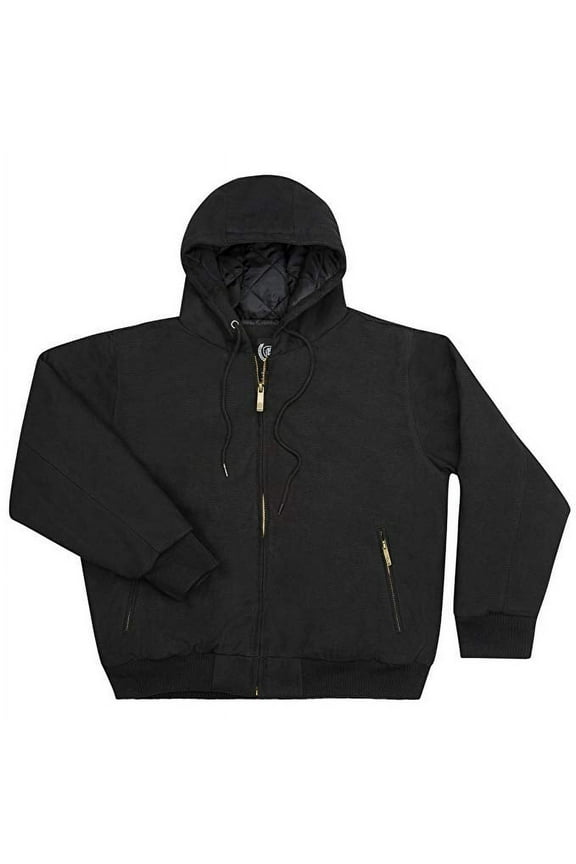 Men's Hooded Canvas Work Jacket-Zipper Front-1422-Black-X-Large