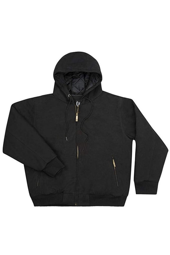 Men's Hooded Canvas Work Jacket-Zipper Front-1422-Black-XXX-Large