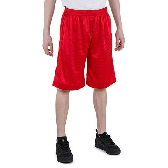 North 15 Men's Horizontal Print Basketball Mesh Shorts with Side Pockets-3290-Red-3XL