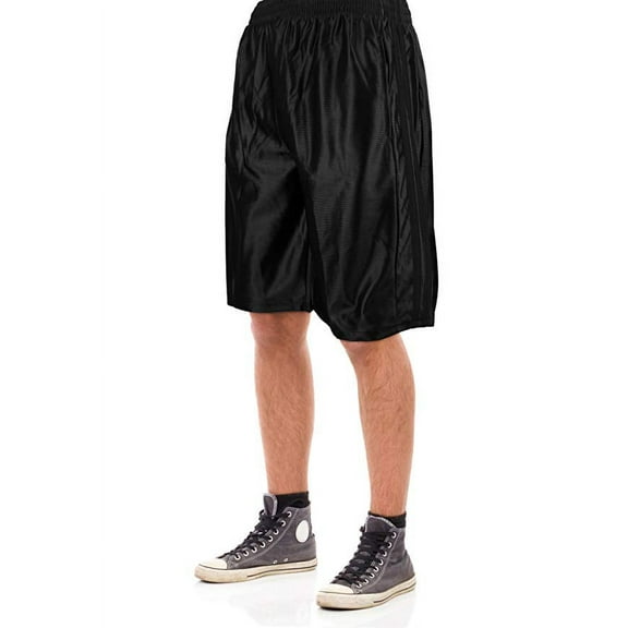 North 15 Men's Mesh Basketball Shorts with Side Pockets-3162-Black-Black-L