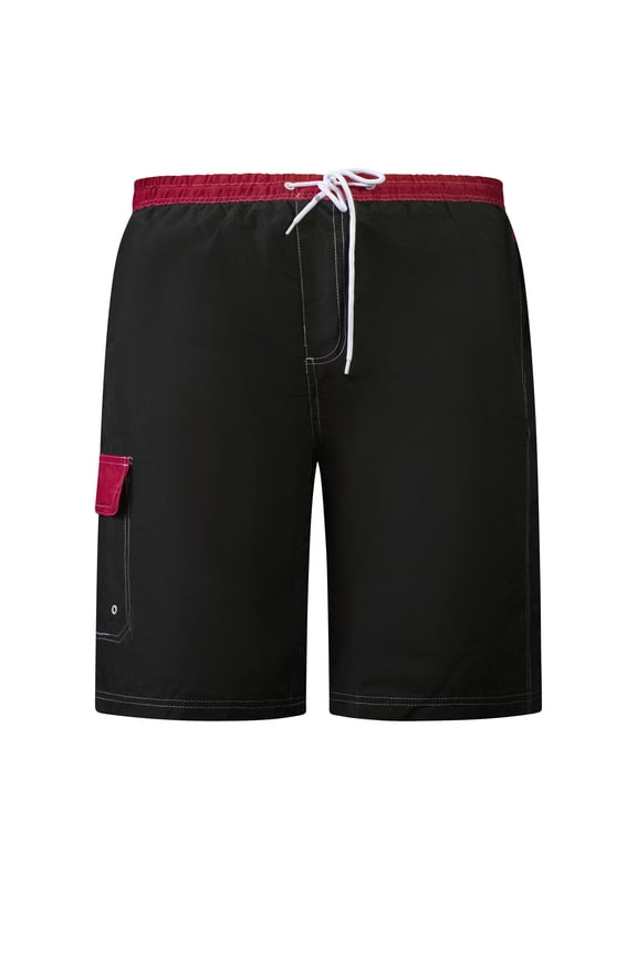 Men's Microfiber Swim Trunks with Cargo Pocket-6110-Blk-Rd-Lg
