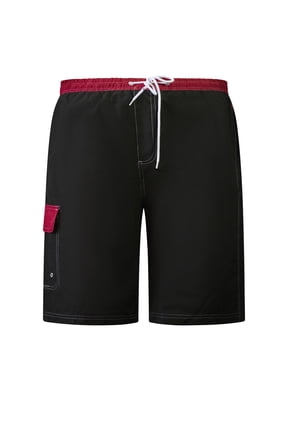 Men's Microfiber Swim Trunks with Cargo Pocket-6110-Blk-Rd-XL
