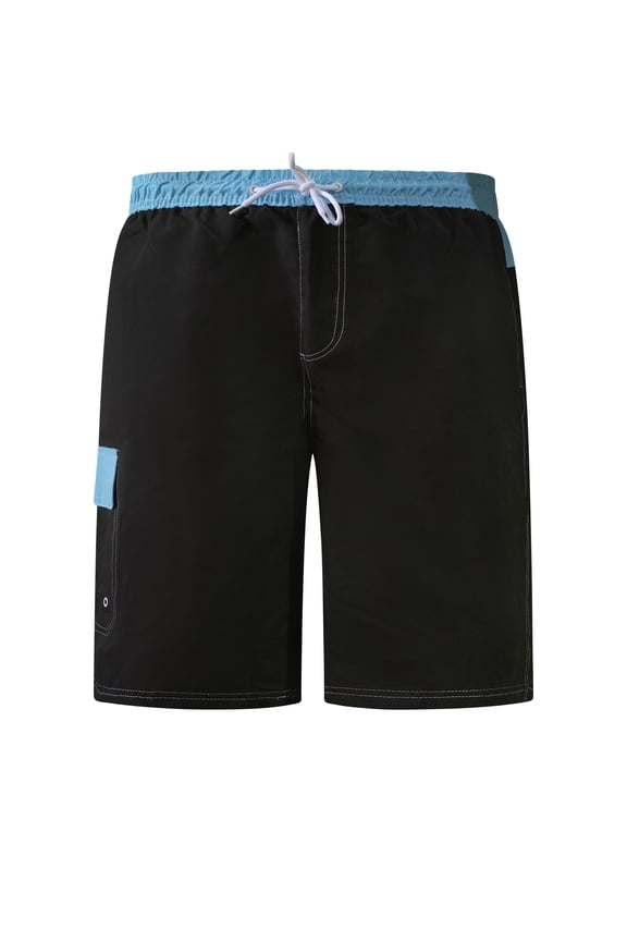 Men's Microfiber Swim Trunks with Cargo Pocket-6110-Blk-Sky-3XL