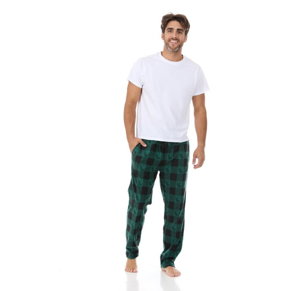 North 15 Men's Super Soft, Buffalo Plaid with Deer Head, Polar Fleece Lounge Pants-1233-Green-4XL