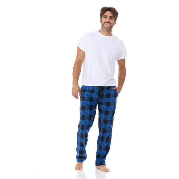 North 15 Men's Super Soft, Buffalo Plaid with Deer Head, Polar Fleece Lounge Pants-1233-Navy-XL