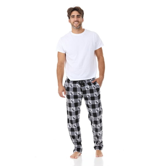 North 15 Men's Super Soft, Buffalo Plaid with Deer Head, Polar Fleece Lounge Pants-1233-White-Med
