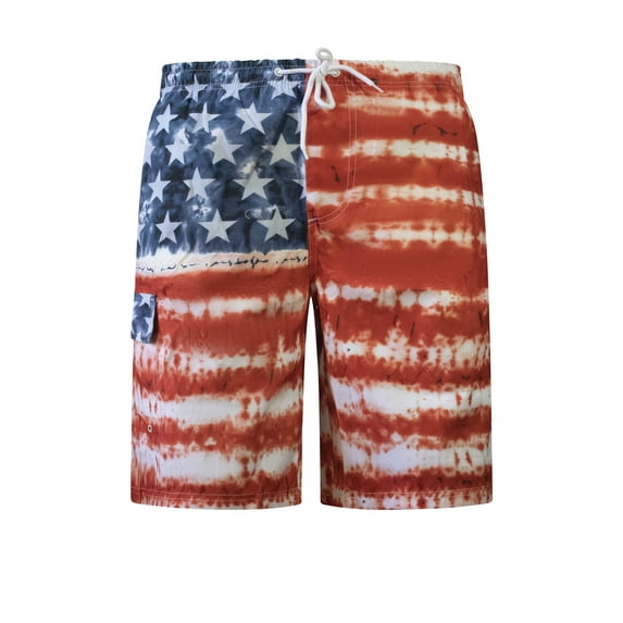North 15 Men's USA American Flag Microfiber Tie Dye Print Swim Trunk with Cargo Pockets-7122-Print1-2XL