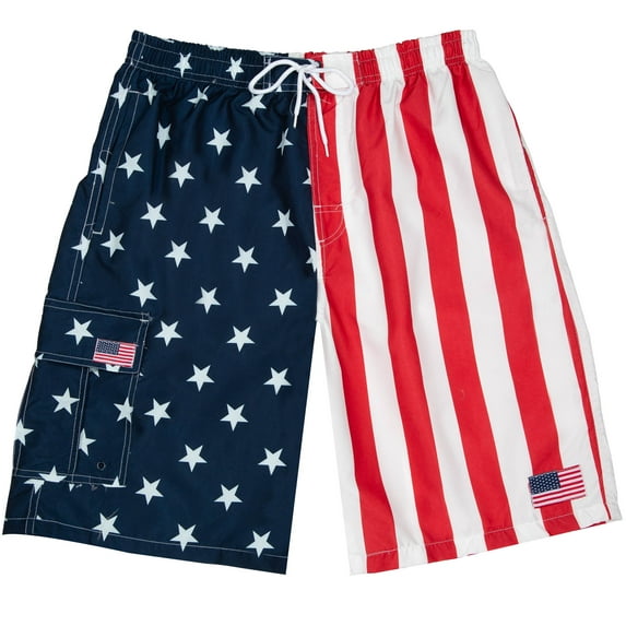 North 15 Men's USA American Flag Quick Dry Swim Trunk Boardshorts with Cargo Pocket-7110-2-3XL