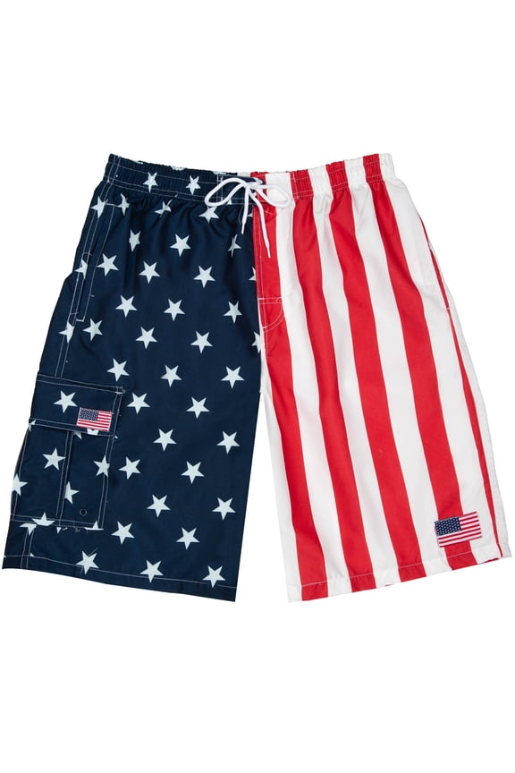 Men's USA American Flag Quick Dry Swim Trunk Boardshorts with Cargo Pocket-7110-2-3XL