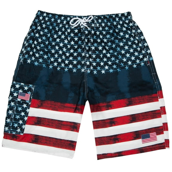 North 15 Men's USA American Flag Quick Dry Swim Trunk Boardshorts with Cargo Pocket-7110-9-4XL