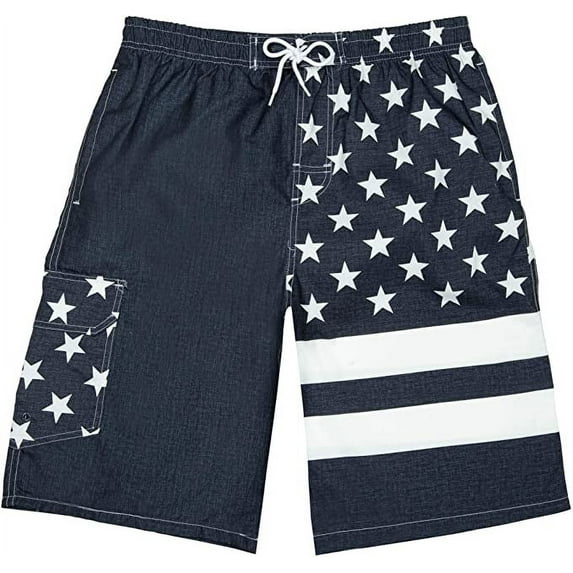North 15 Men's USA American Flag Quick Dry Swim Trunk Boardshorts with Cargo Pokcet-7105-Grey-M
