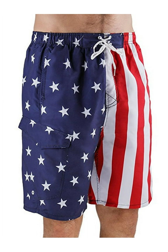 Men's USA American Flag Quick Dry Swim Trunk Boardshorts with Cargo Pokcet-7110-2-XL