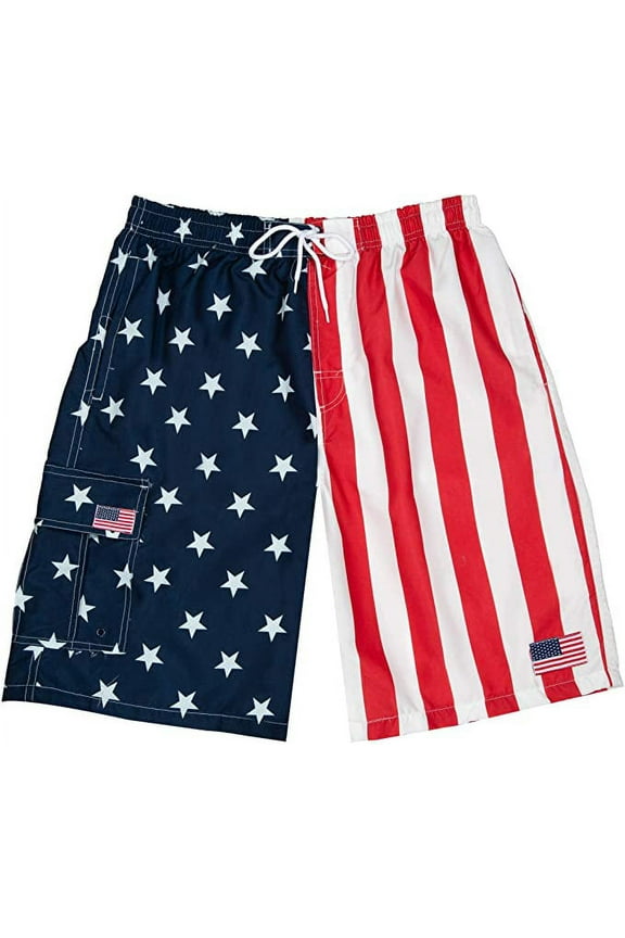Men's USA American Flag Quick Dry Swim Trunk Boardshorts with Cargo Pokcet-7110-2-XL