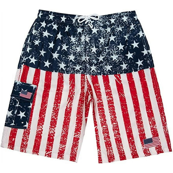 North 15 Men's USA American Flag Quick Dry Swim Trunk Boardshorts with Cargo Pokcet-7110-6-XL