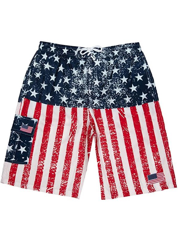 Men's USA American Flag Quick Dry Swim Trunk Boardshorts with Cargo Pokcet-7110-6-XL
