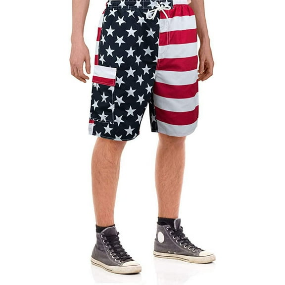 North 15 Men's USA American Flag Quick Dry Swim Trunk Boardshorts with Cargo Pokcet-7110-7-XL