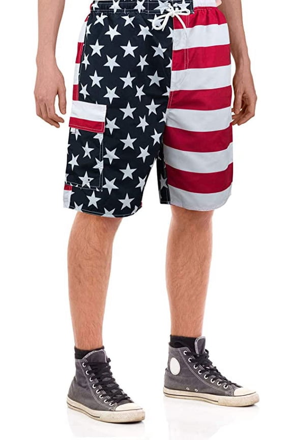 Men's USA American Flag Quick Dry Swim Trunk Boardshorts with Cargo Pokcet-7110-7-XL