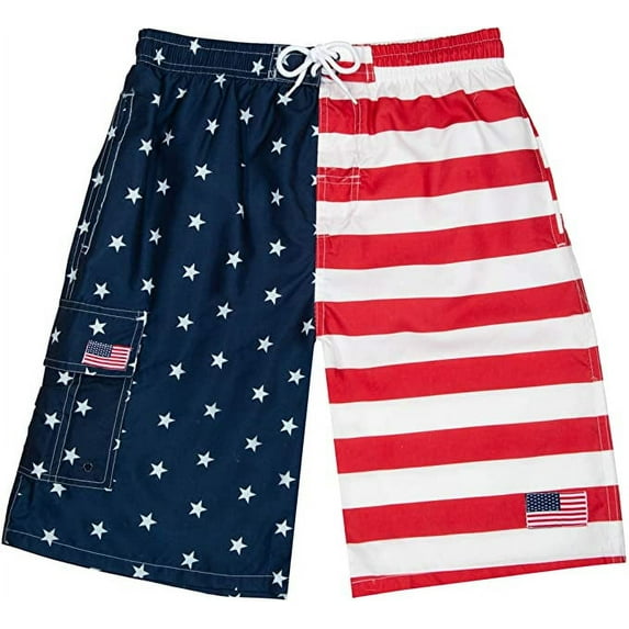North 15 Men's USA American Flag Quick Dry Swim Trunk Boardshorts with Cargo Pokcet-7110-8-L