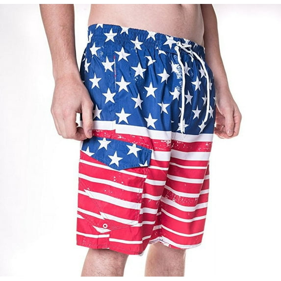 North 15 Men's USA American Flag Swim Trunk Boardshorts with Cargo Pokcet-7110-Print1-XL
