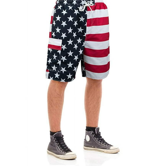 North 15 Men's USA American Flag Swim Trunk Boardshorts with Cargo Pokcet-7110-Print7-Md