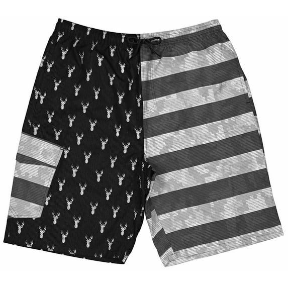 North 15 Men's USA Flag Deer Design Microfiber Swim Trunk Boardshorts with Cargo Pocket-7112-Black-L
