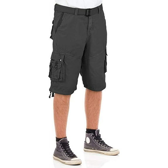 North 15 Mens Belted Cotton Military Style Multi Pocket Cargo Short-13006-Blk-40