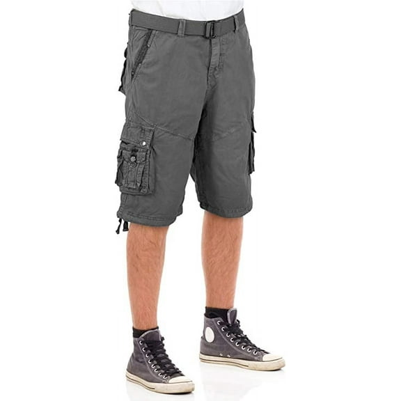 North 15 Mens Belted Cotton Military Style Multi Pocket Cargo Short-13006-Gry-36