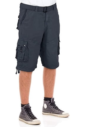 Mens Belted Cotton Military Style Multi Pocket Cargo Short-13006-Nvy-38